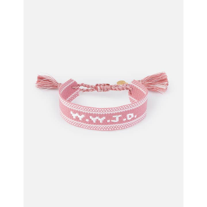 Elevated Faith - Wholesale Woven/Braided Bracelet - Pink WWJD Embroidered Bracelet