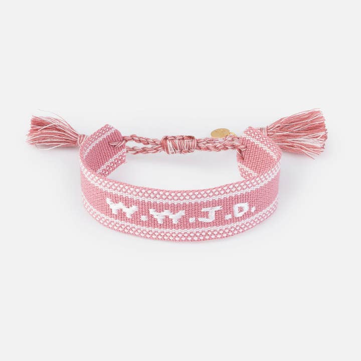 Elevated Faith - Wholesale Woven/Braided Bracelet - Pink WWJD Embroidered Bracelet0
