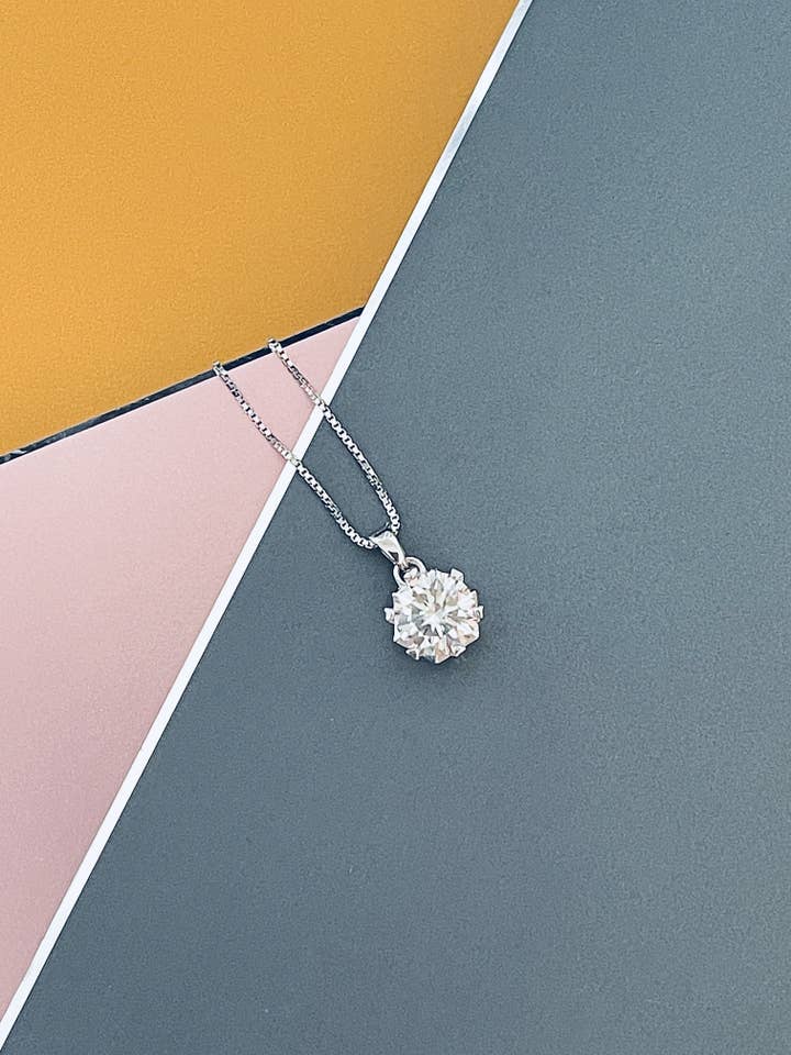 LAURA - 1ct Dangle Round-Cut Moissanite Fancy Necklace In Silver for wholesale by JohnnyB Jewelry