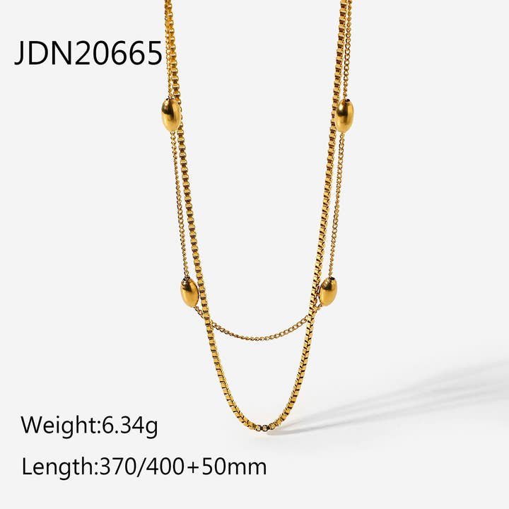 ACCITY - Wholesale Link & Chain Necklace - MULTILAYER GOLD PLATE STAINLESS STEEL NECKLACE_CWAJE06194