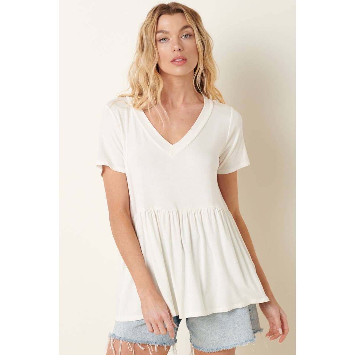 mittoshop - Wholesale Tunic - Women's - BT8128-BAMBOO V-NECK BABYDOLL TOP1