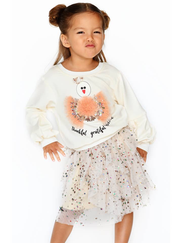 Hannah Banana - Wholesale Sweatshirt - Kids - Sweatshirt with Baby Turkey Print embellished with tulle