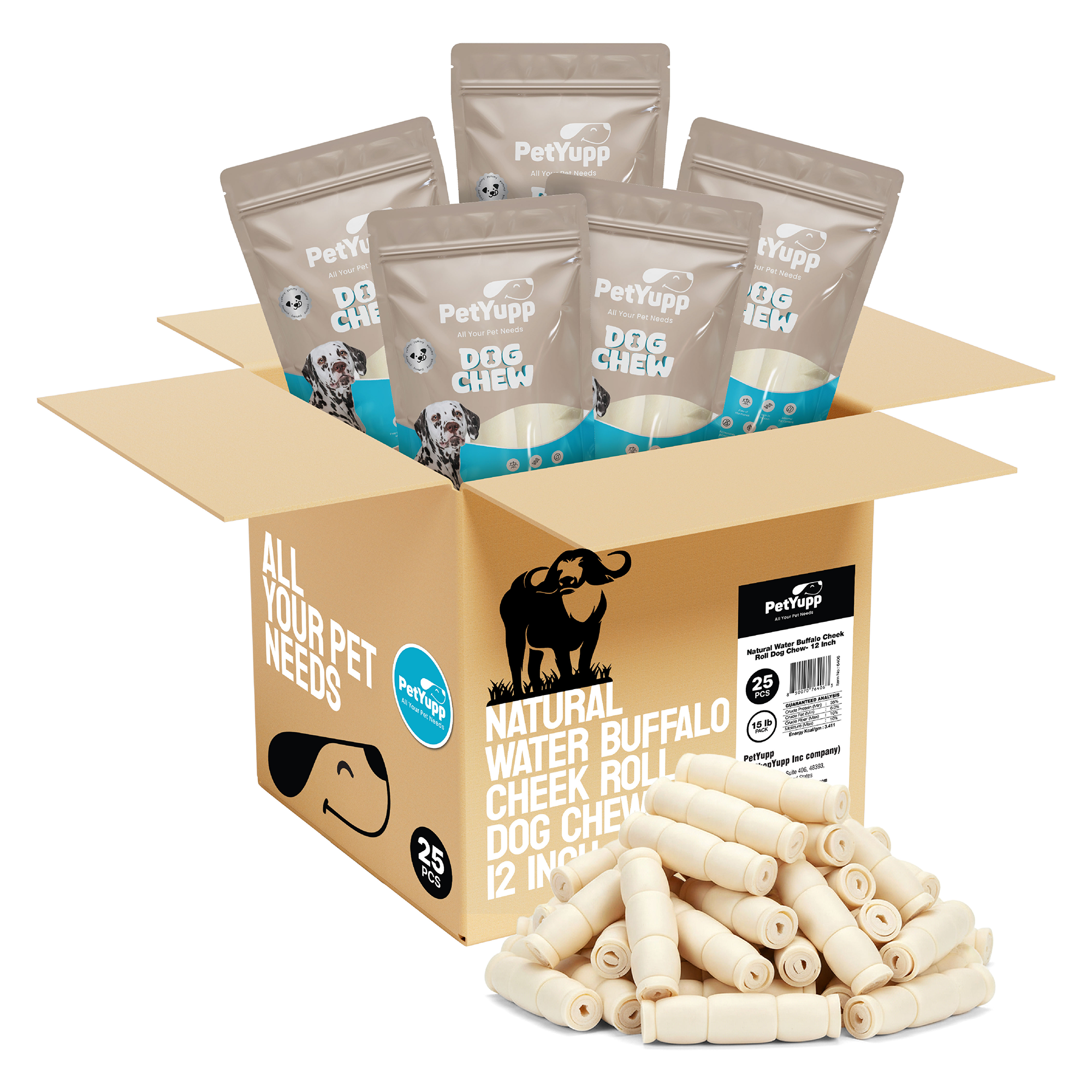 PetYupp - Wholesale Pet Treats - Dog - Dog Bulk Treats - Cheek Roll 12 Inch - Pack of 25 Count1