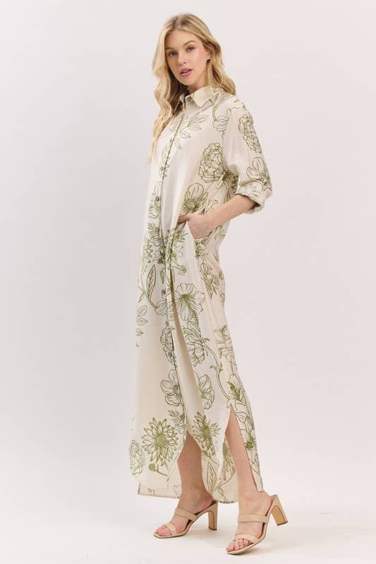 Pink Irene Wholesale - Wholesale Dress - Women's - Women Woven Floral Print Button-Down Maxi Dress25