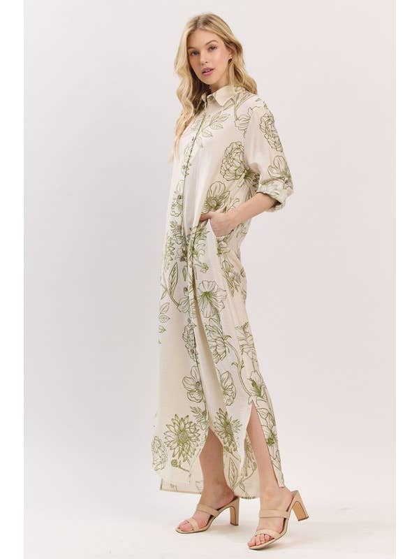 Pink Irene Wholesale - Wholesale Dress - Women's - Women Woven Floral Print Button-Down Maxi Dress25