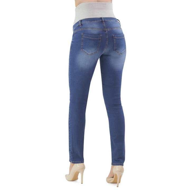 Washed maternity jeans 5 pocket-Slim Fit-light blue for wholesale on Faire4