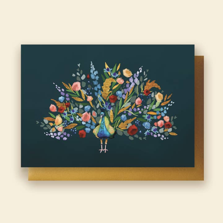 Floral Pavone | Biglietto di auguri per la vendita all'ingrosso da parte di Whimsical Art by Darcy Goedecke