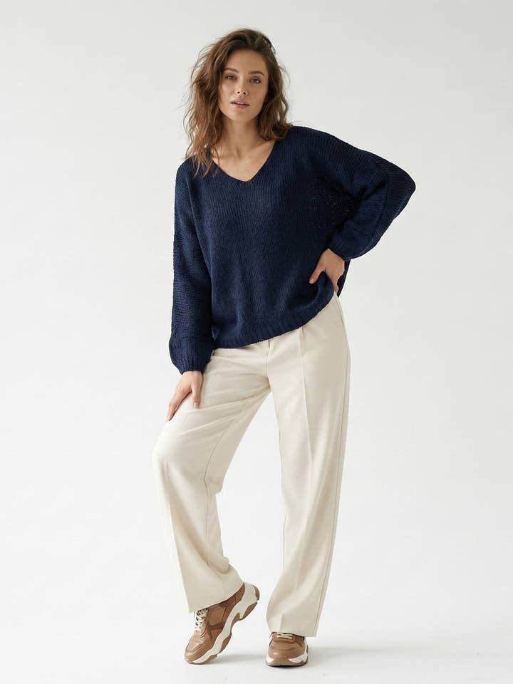 Suéter grande canelado de manga longa com 30% mohair por atacado de L'Emotion