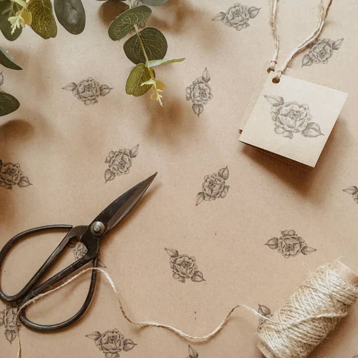 Roses Recycled Wrapping Paper & Gift Tag Set for wholesale by Bruce Bramfield Home & Gifts