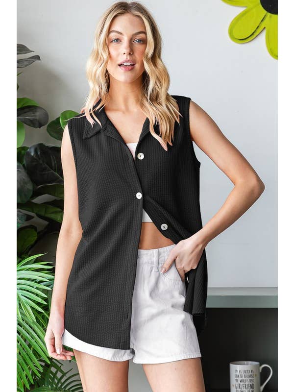 HEIMISH - Wholesale Button Down Shirt - Women's - ET7576-10 SOLID BUTTON DOWN TOP