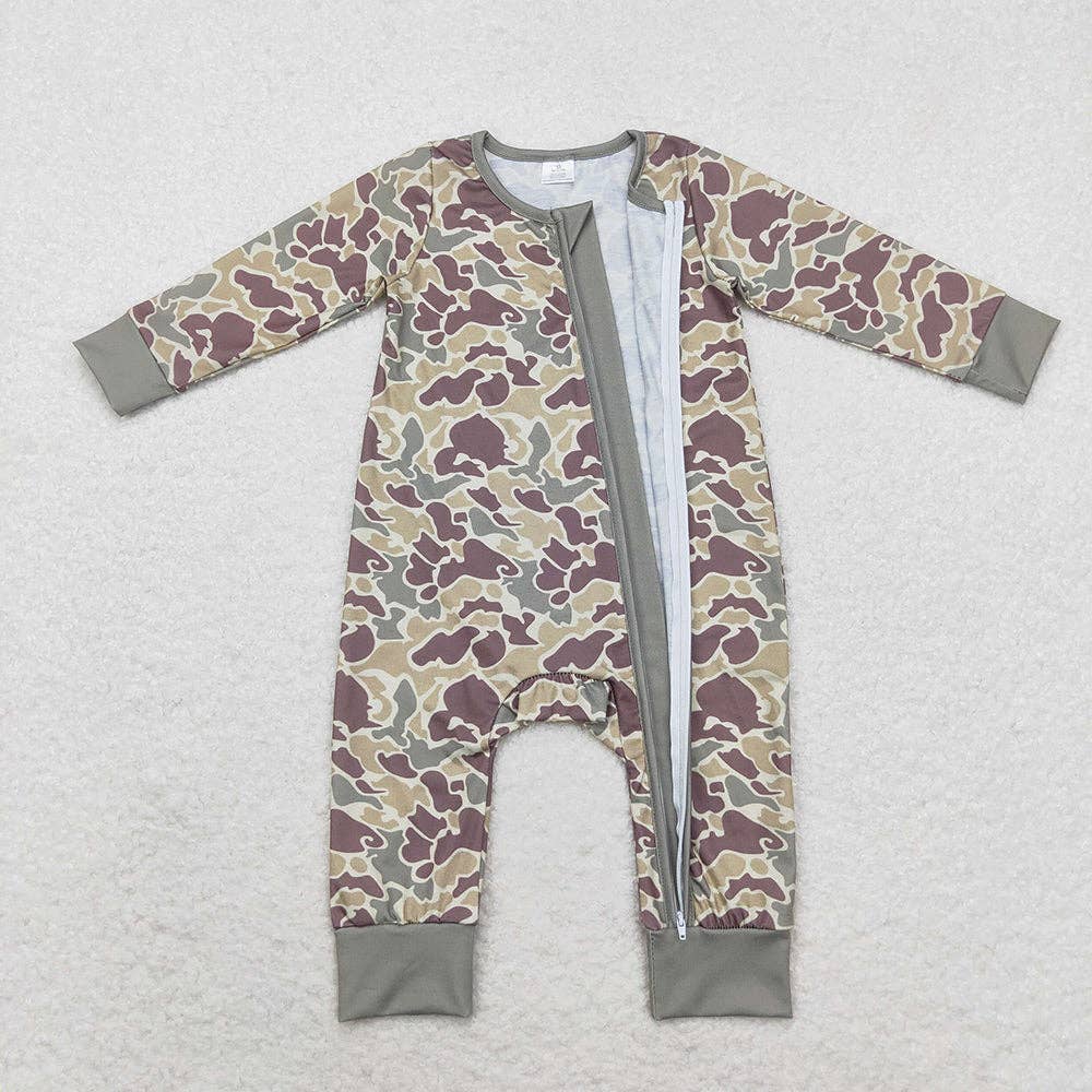 Aier Wholesale - Wholesale Jumpsuit - Baby - Baby Infant Boys Camo Green Fall Zip Bamboo Rompers1