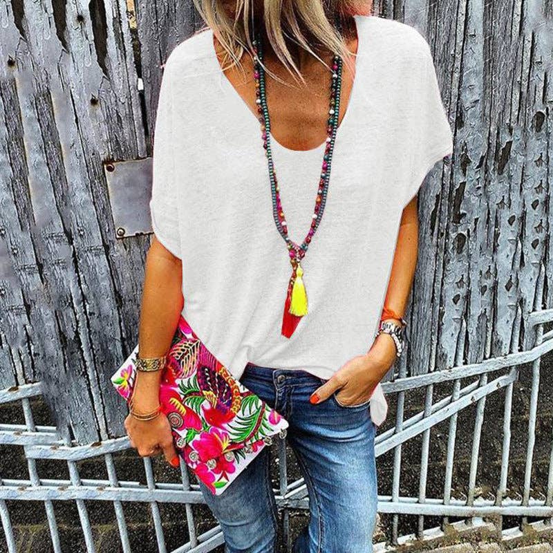 Tourtiwi - Vendita all'ingrosso Maglietta - Donna - T-shirt da donna a maniche corte con scollo a V color caramella1