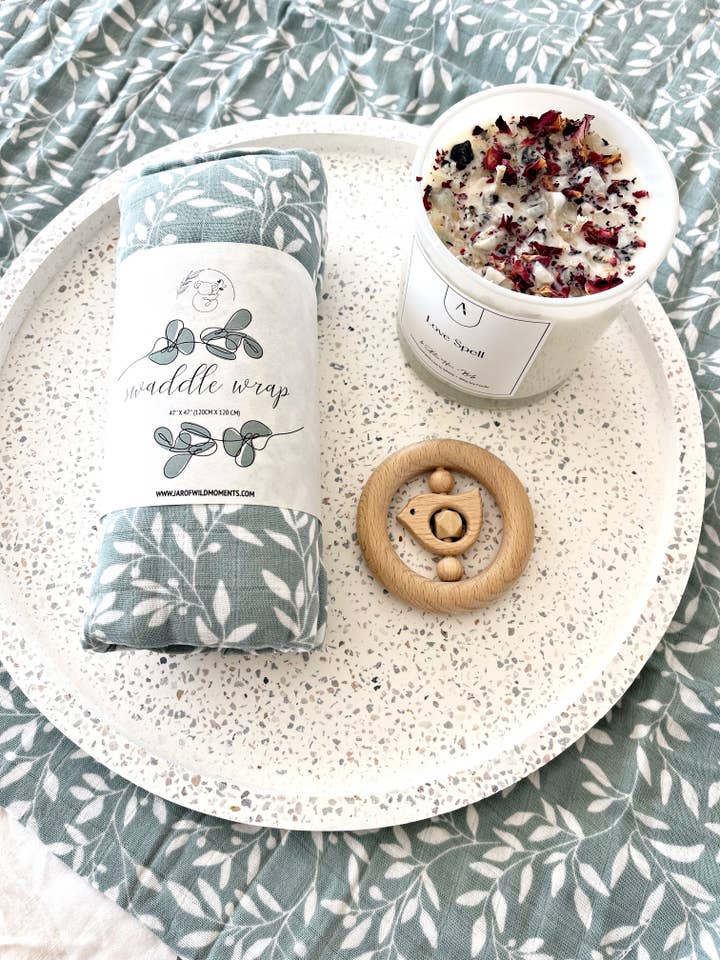 BABY MUSLIN SWADDLE - SAGE for wholesale by JAR OF WILD MOMENTS