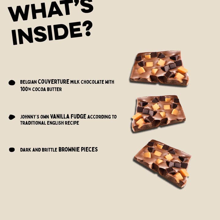 VS Food Online - Johnny Doodle - Wholesale Chocoladereep - Milk Chocolate Fudge & Brownie - Johnny Doodle - Fairtrade