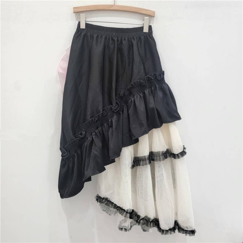 Multi Colored SK043 Chic Mesh Splicing Skirt with 3D Floral Decoration for wholesale on Faire1