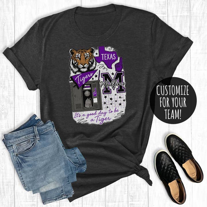 Custom School Spirit Football Mascot Collage Graphic Tee for wholesale by The Way Down South