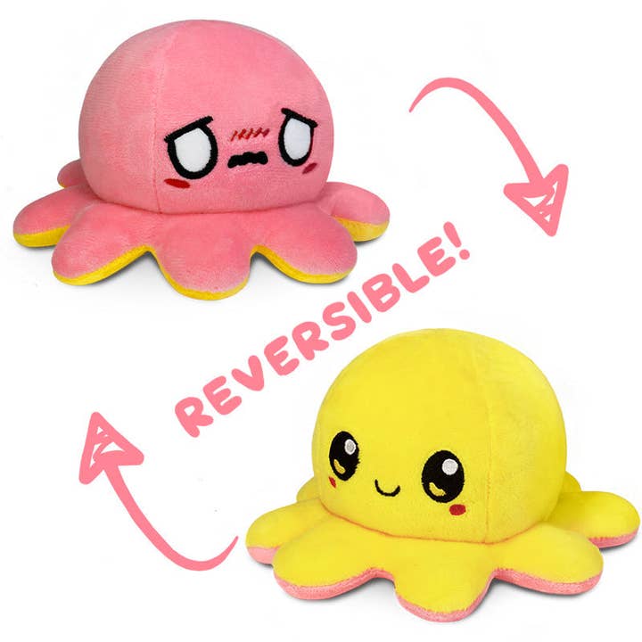 TeeTurtle Reversible Octopus Plushie (Pink + Yellow) for wholesale by TeeTurtle
