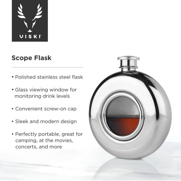 Viski - Wholesale Flask - Irvingâ„¢ Stainless Steel & Glass Scope Flask