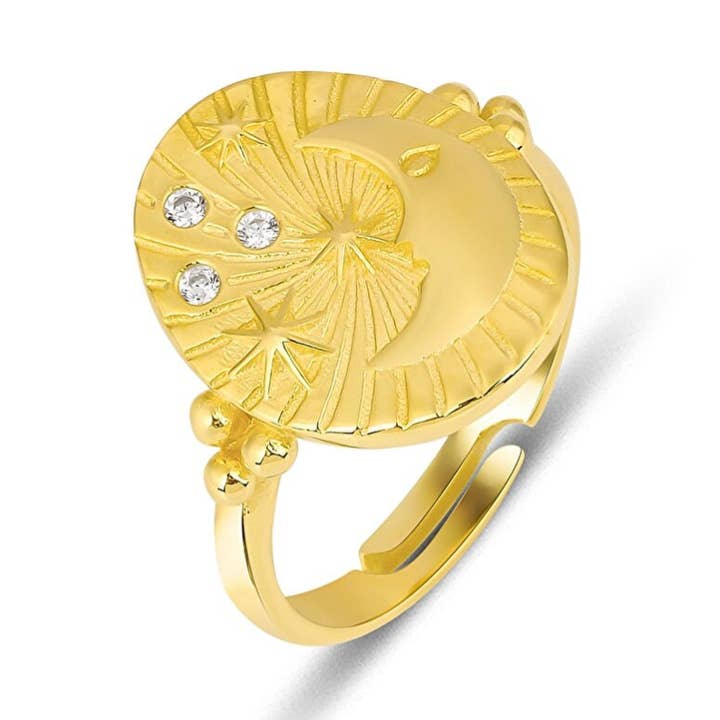 Moon Face Sterling Silver Ring for wholesale by Spero London