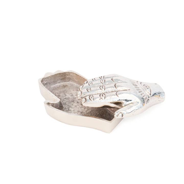 Helio Ferretti - Wholesale Jewelry Box/Organizer - SILVER METALLIC HAND JEWELRY BOX HF