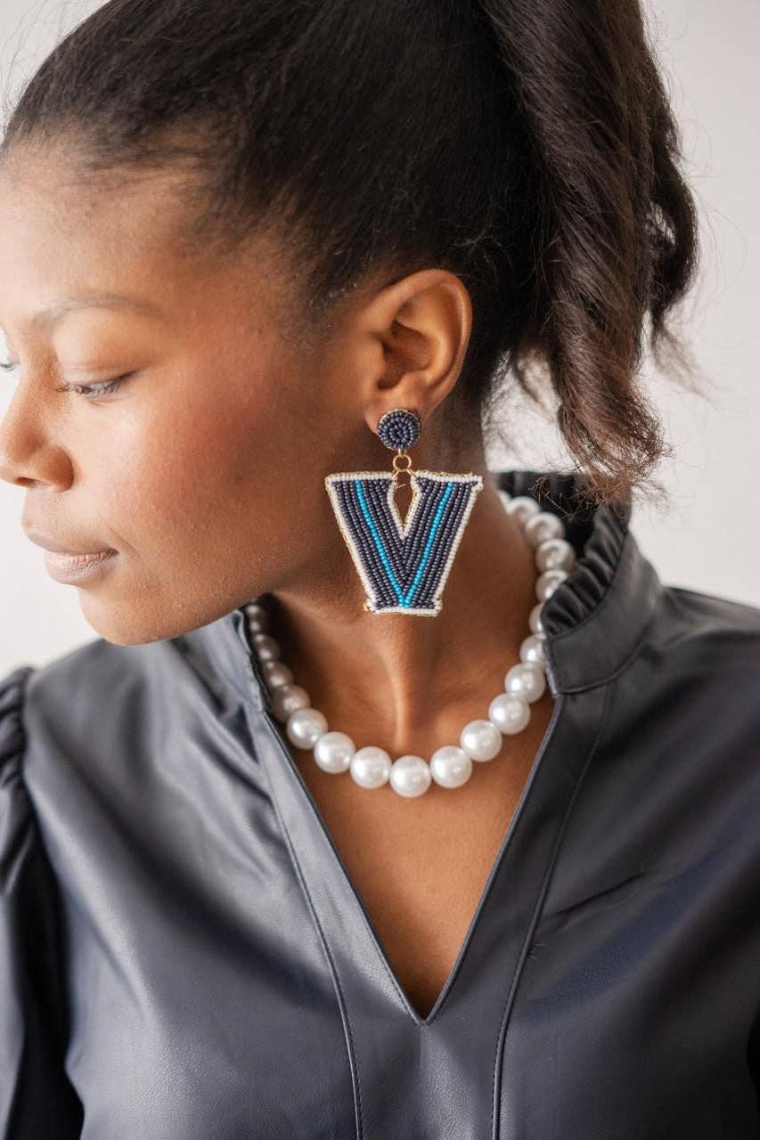 Lisi Lerch - Wholesale Dangle Earrings - "V" for Villanova - Fabric Backed Earrings - WS1