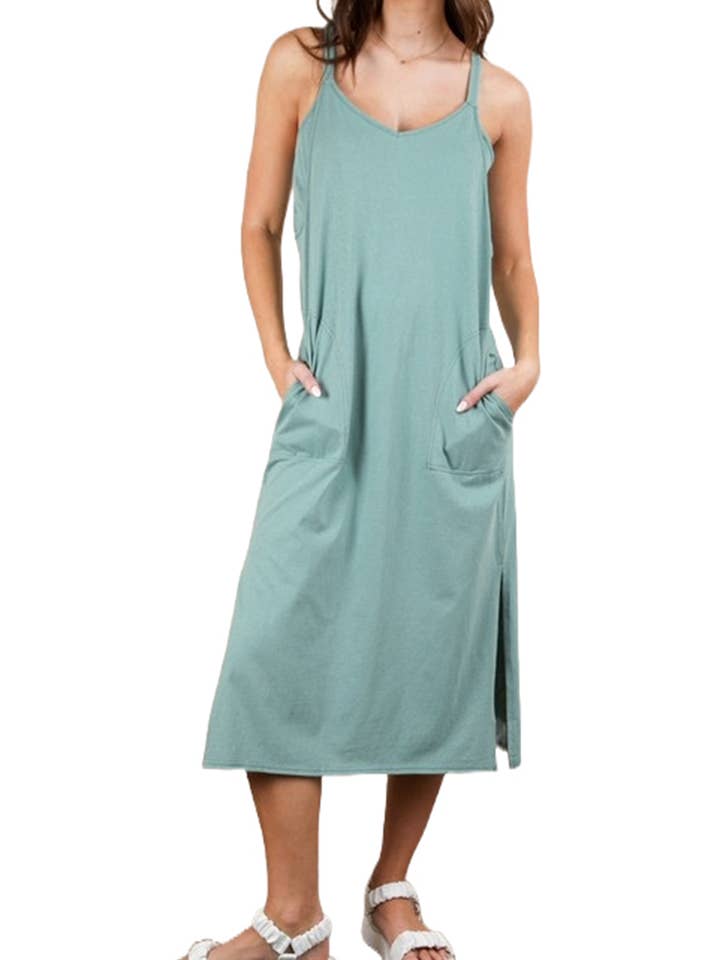 V-neck Sleeveless Casual Comfy Midi Dress for wholesale by Vanilla Monkey