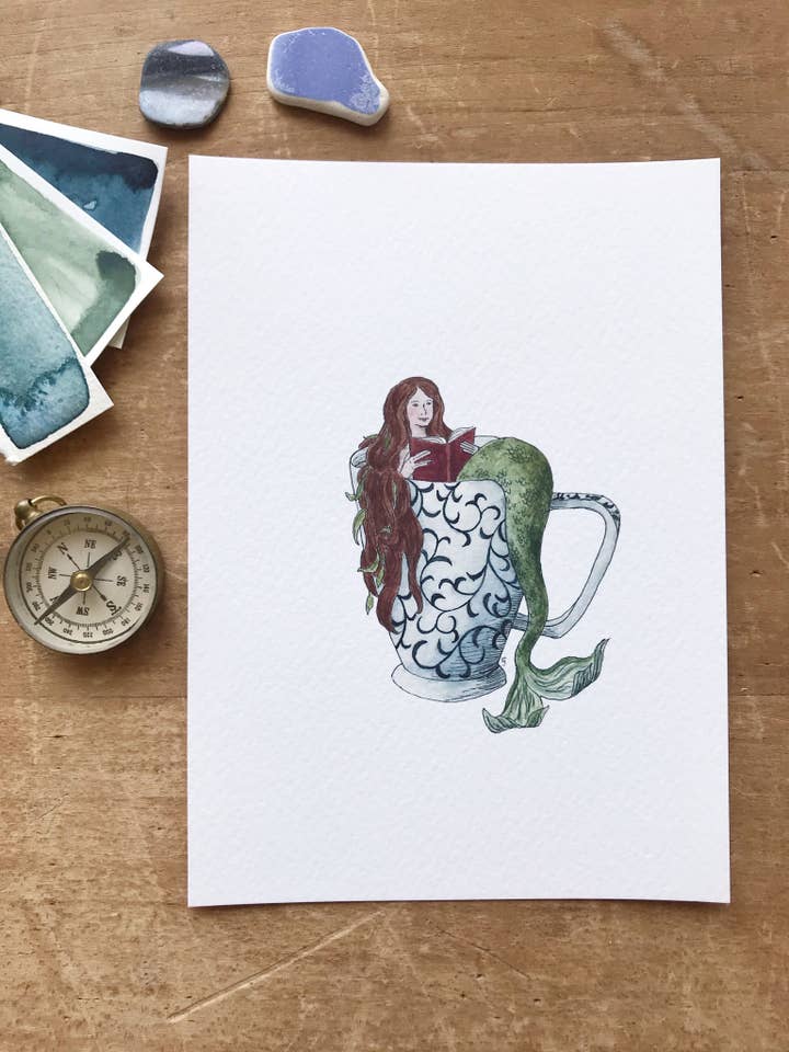 Mermaid in a Teacup Giclée Print for wholesale by Lizzy Gass