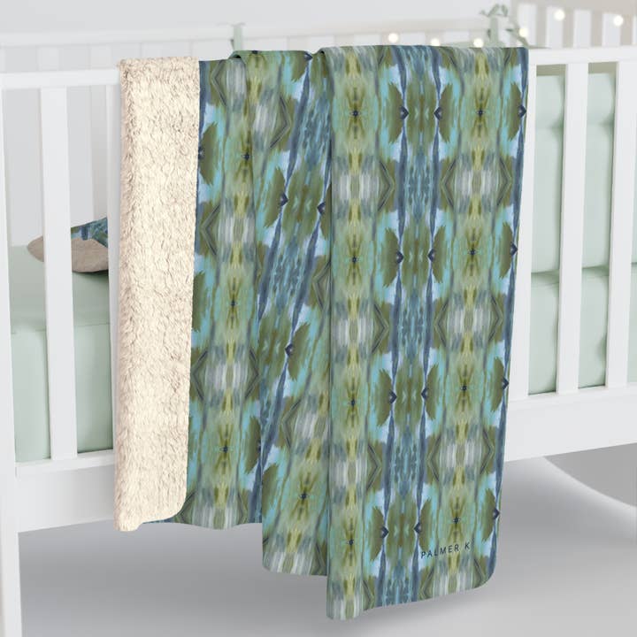 PALMER K Designs - Wholesale Throw Blanket - Sherpa Throw / Blanket: Green / Blue Geometric (TO/P7) 5