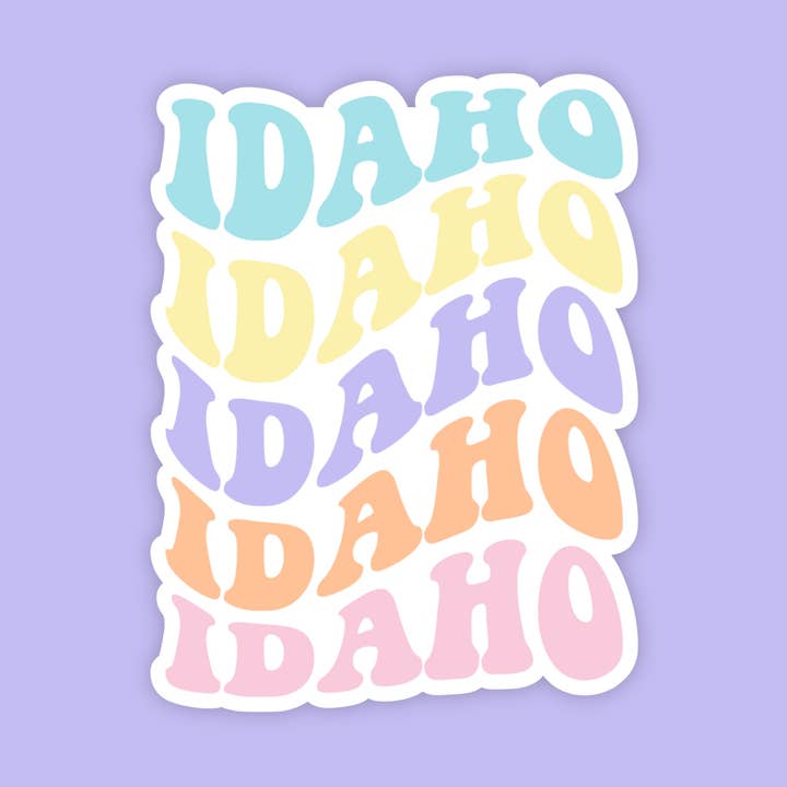 Idaho Beachy Retro State Name Sticker for wholesale by The State Stickers
