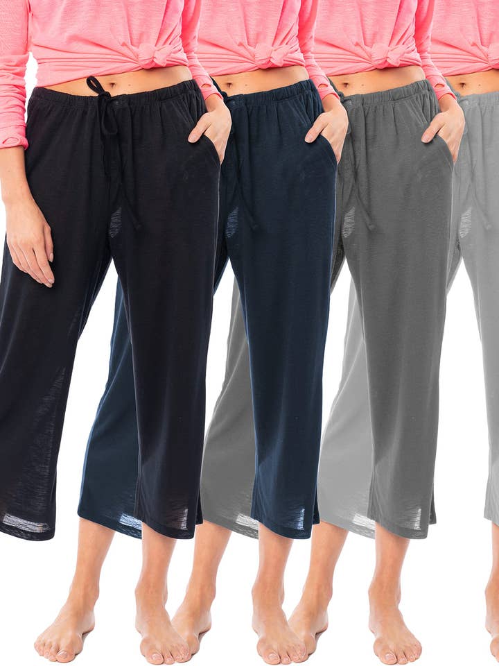 4 Pack Women's Casual Poly-Slub Capri-Length Lounge Pants for wholesale by I-Wear Brands