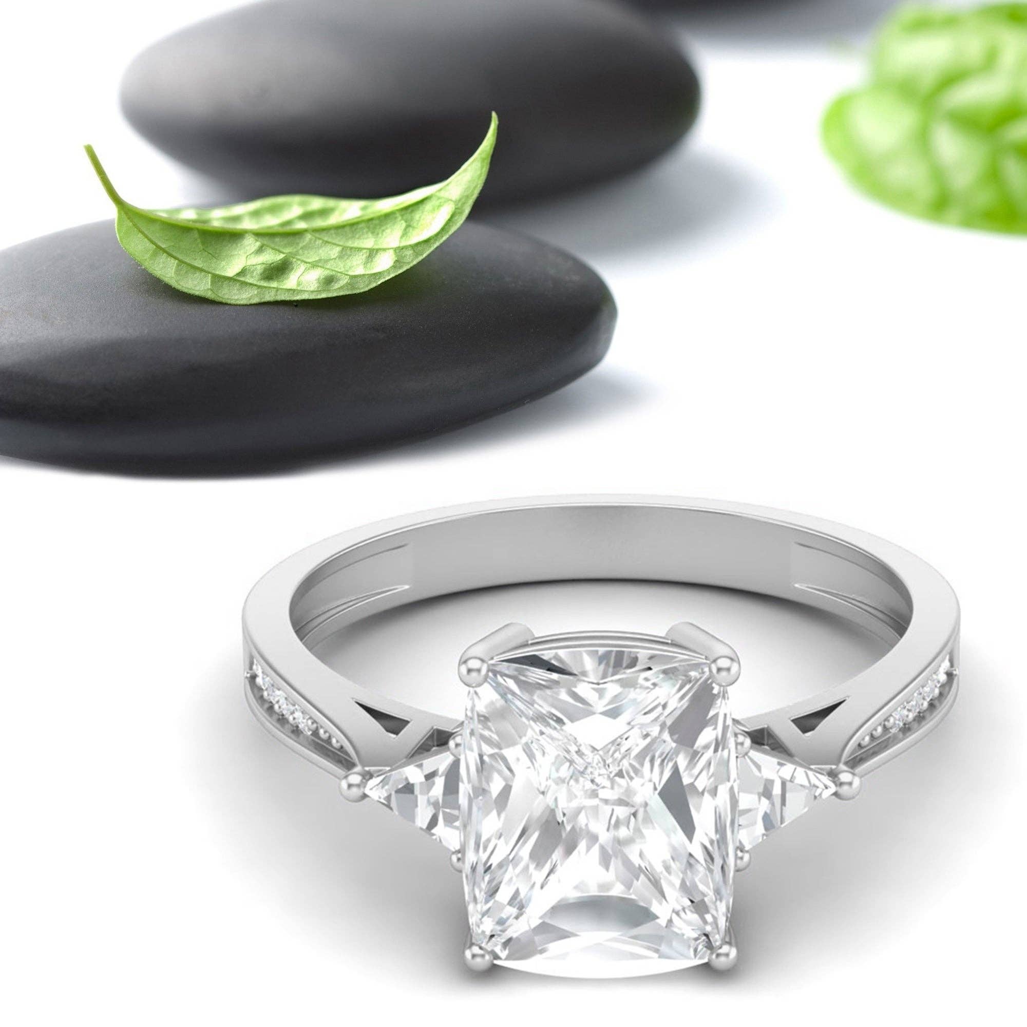 White 925 Sterling Silver 9x7MM Cushion Shape Moissanite Three Stone Women Promise Ring for wholesale on Faire2