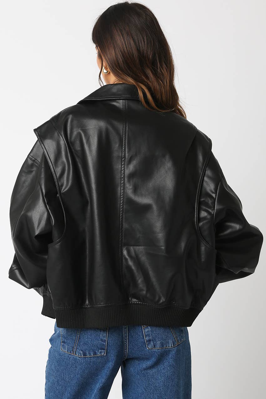 Olivaceous - Wholesale Bomber Jacket - Women's - Kaylee Pu Bomber Jacket2