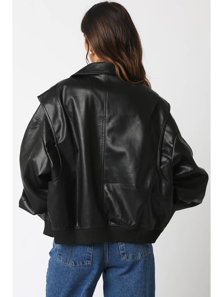 Olivaceous - Wholesale Bomber Jacket - Women's - Kaylee Pu Bomber Jacket2