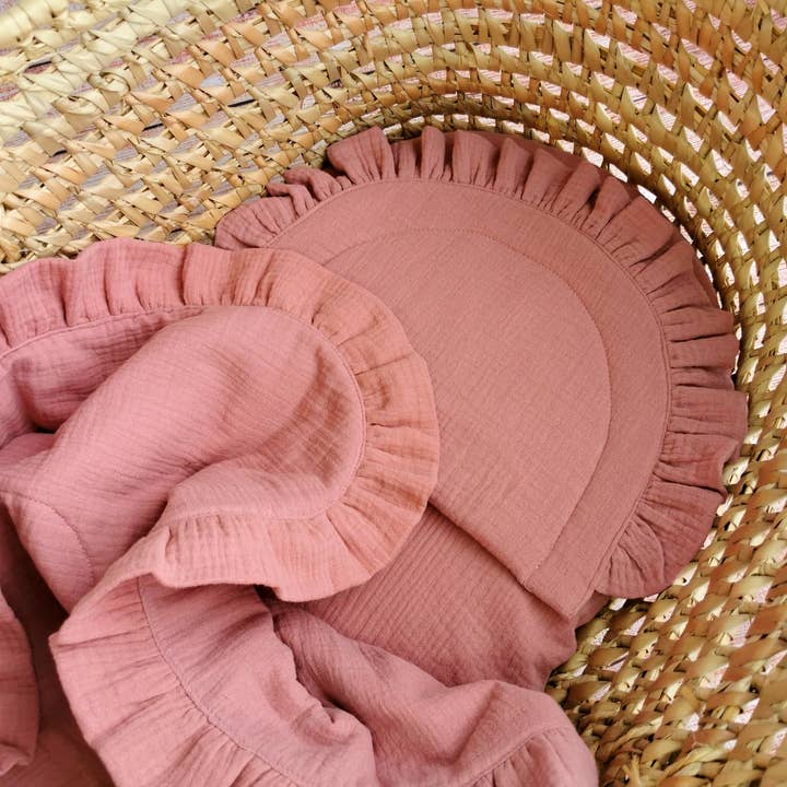 Almohada para cuna o moño para recién nacido con volantes, muselina orgánica para venta al por mayor de Pastel Baby