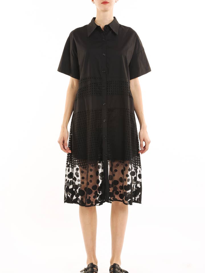 Robe mi-longue à pois avec ourlet en maille et filet PE3002 pour la vente par Beulah Style