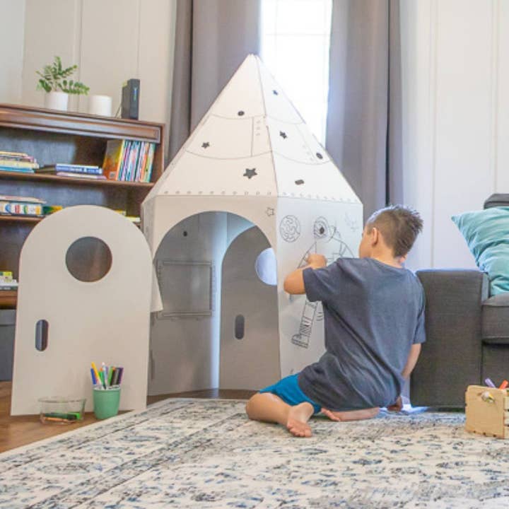 Playboxes - Wholesale DIY Craft Kit - Kids - The Rocket Box Coloring Cardboard Playhouse Toy for Kids