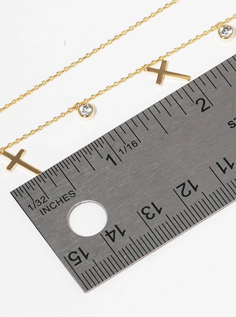 Wild Honey - Wholesale Pendant/Charm Necklace - 18K Gold Dipped Cubic Zirconia Cross Station Necklace5