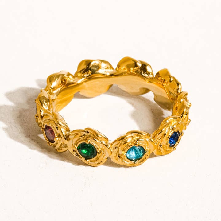Frances 18K Gold Non-Tarnish Multi Stone Vintage Ring for wholesale on Faire2
