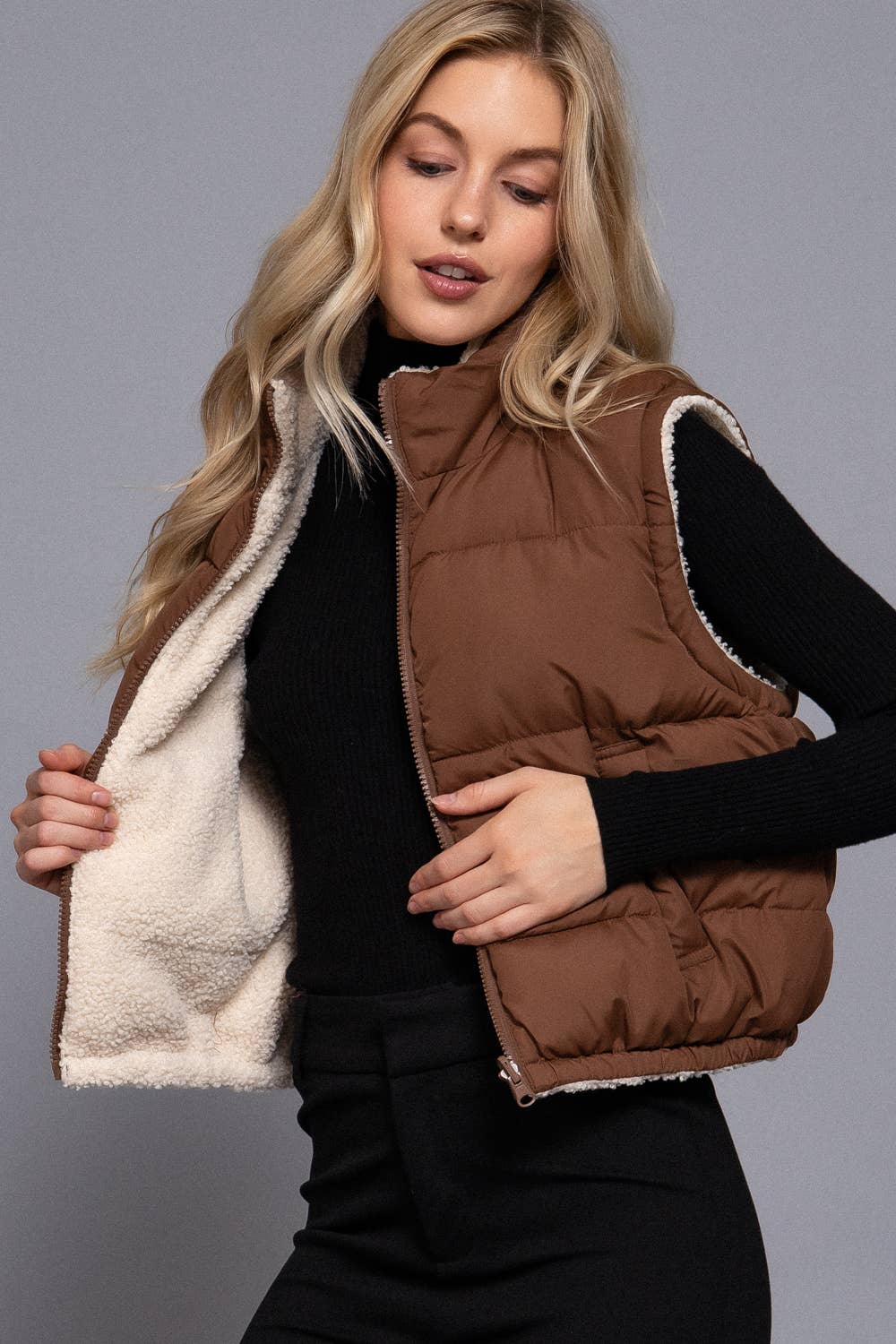 Active Basic | Active USA - Wholesale Outerwear Vest - Women's - Reversible Fur Padding Vest29