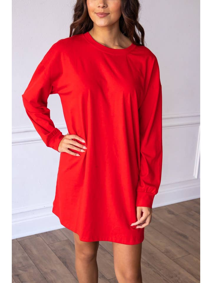 Red Long-sleeved Tee Shirt Dress for wholesale on Faire