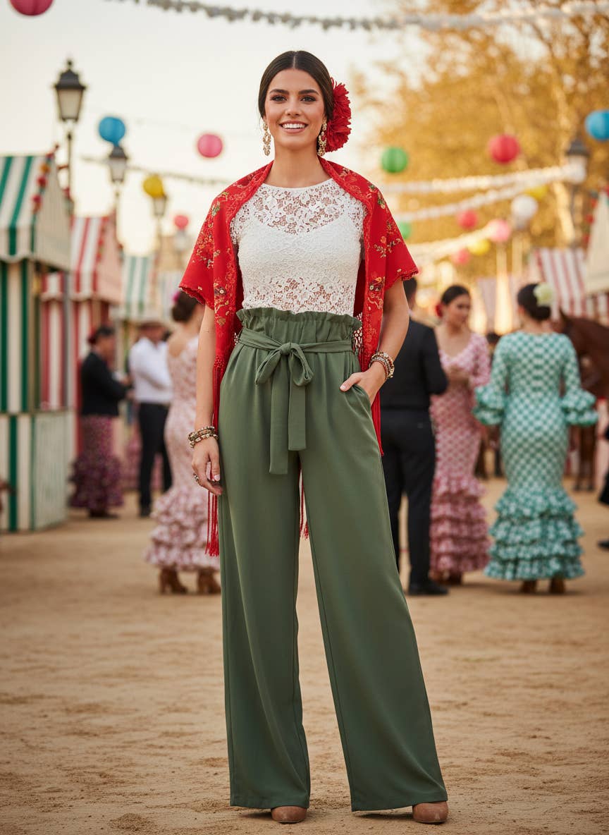 FLARED TROUSERS KHAKI 5490 for wholesale on Faire