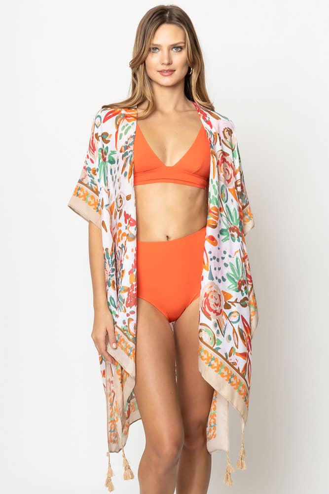Hana - Wholesale Kimono - Women's - Floral Print Summer Tassel Kimono Cover up6