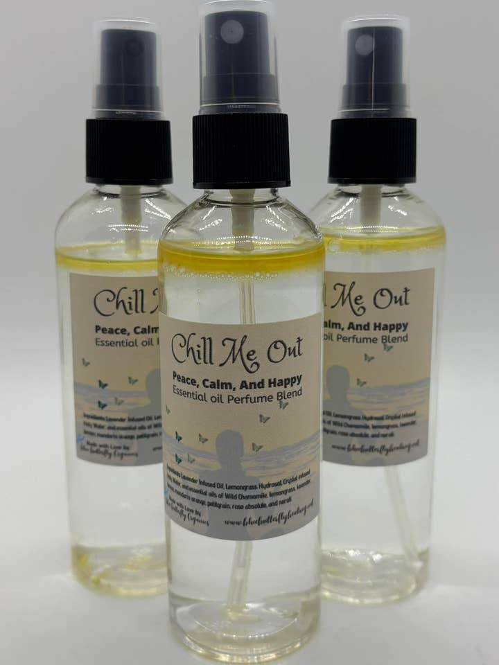 Blue Butterfly Healing & Organics, Chill Me Out Aromatherapy Perfume Blend Spray, 4 fl. oz for wholesale by Blue Butterfly Healing & Organics LLC