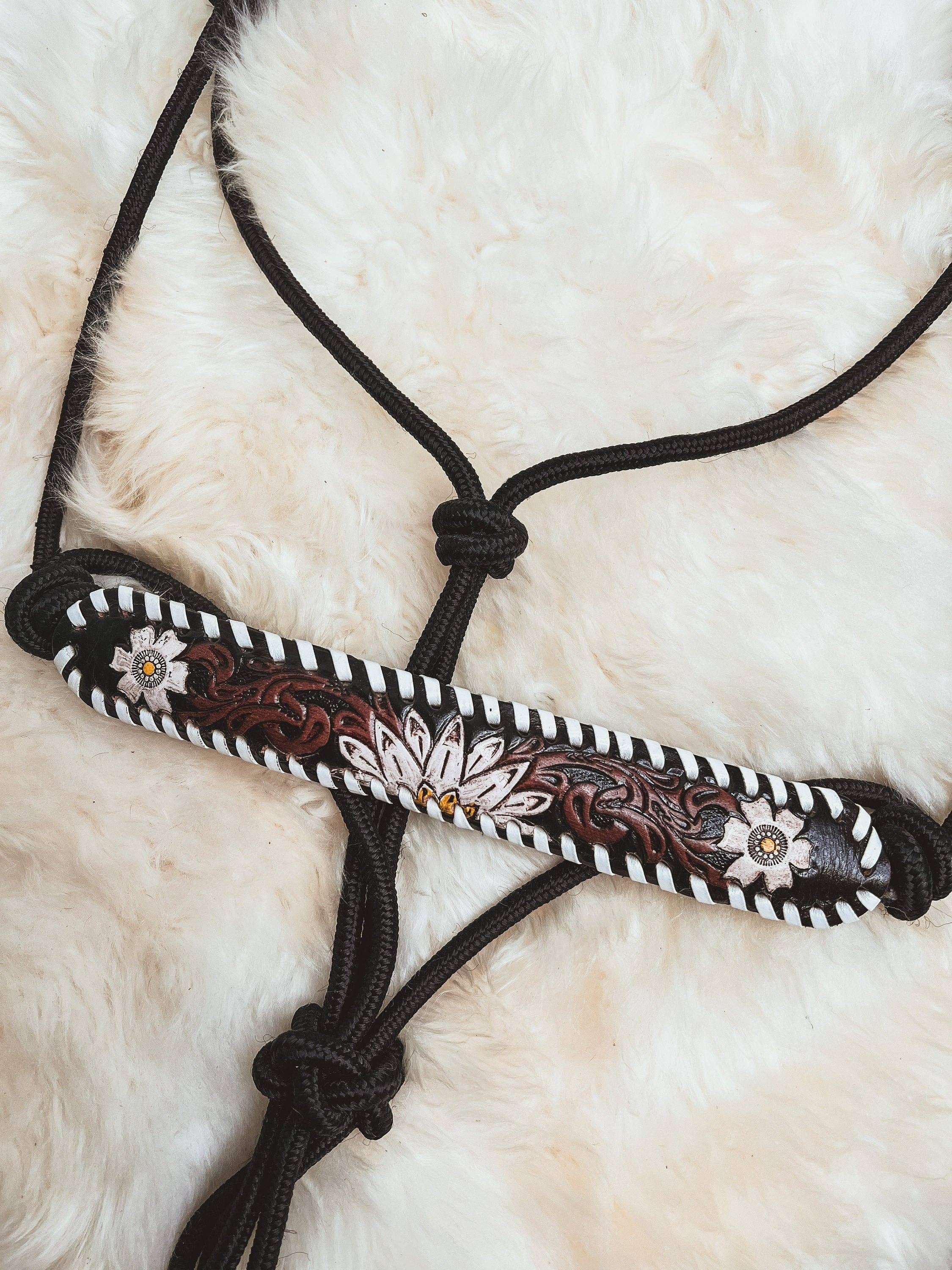 The Sterling Gypsy - Wholesale Horseback Riding Gear - Hand Tooled Leather Adjustable Rope or Shipping Halter Horse1