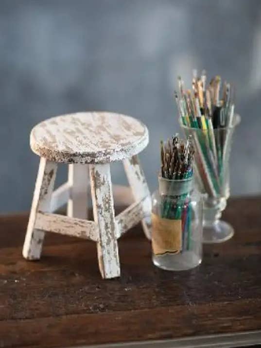 MINIATURE ANTIQUE WHITE WOODEN STOOL for wholesale by Vagabond Vintage