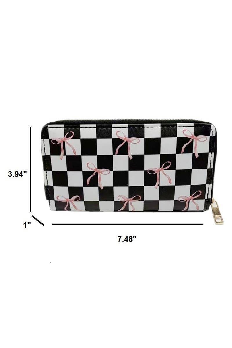 BOWKNOT CHECKED Trendy Bow Ribbon Vegan Leather Long Wallet for wholesale on Faire2