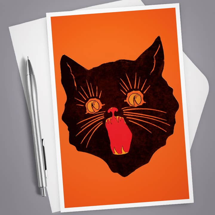 Vintage Greeting Card, Halloween Black Cat, Blank Inside for wholesale by Vintage Wit