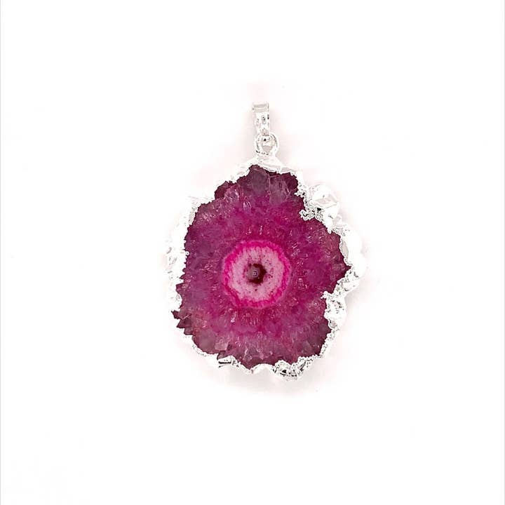 The Bead Bazaar - Wholesale Individual charm/pendant - Agate Slice Pendant, Pink Natural Agate Slice Pendant, Purple Agate Slice Charm, Silver Stone Pendant, Fuschia Agate Stone Pendant For Necklace2