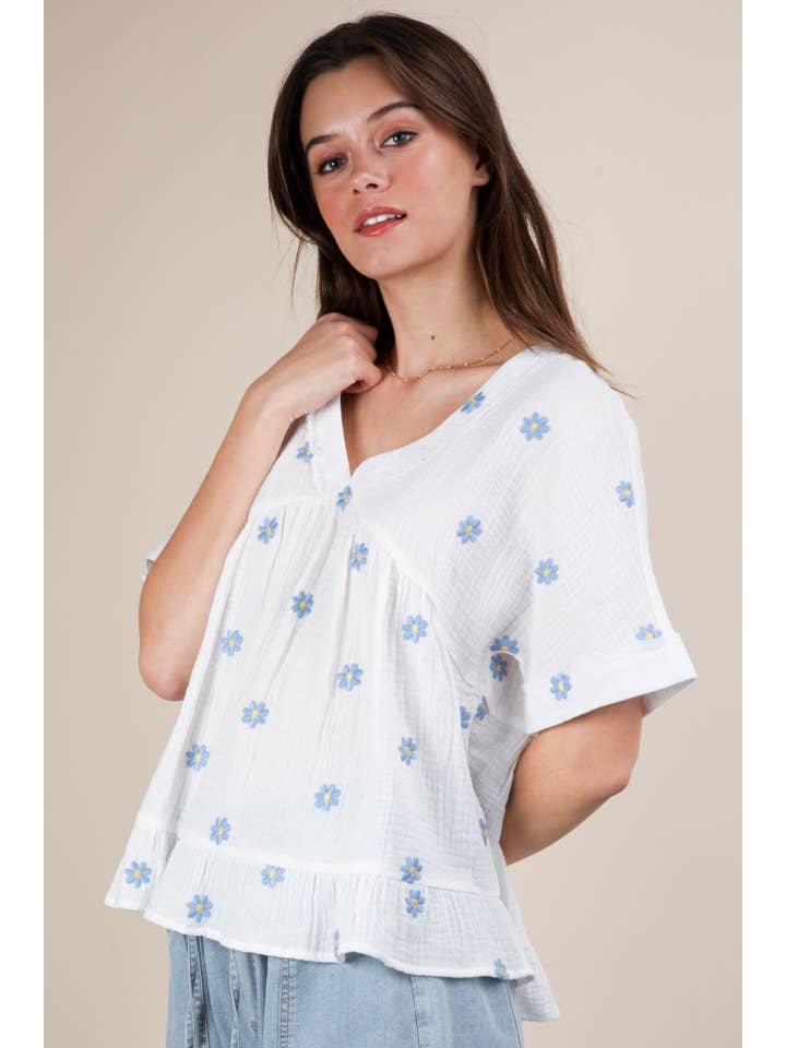 VERY J - Wholesale Blouse - Women's - NT12065-Flower Embroidered Woven Blouse Top31