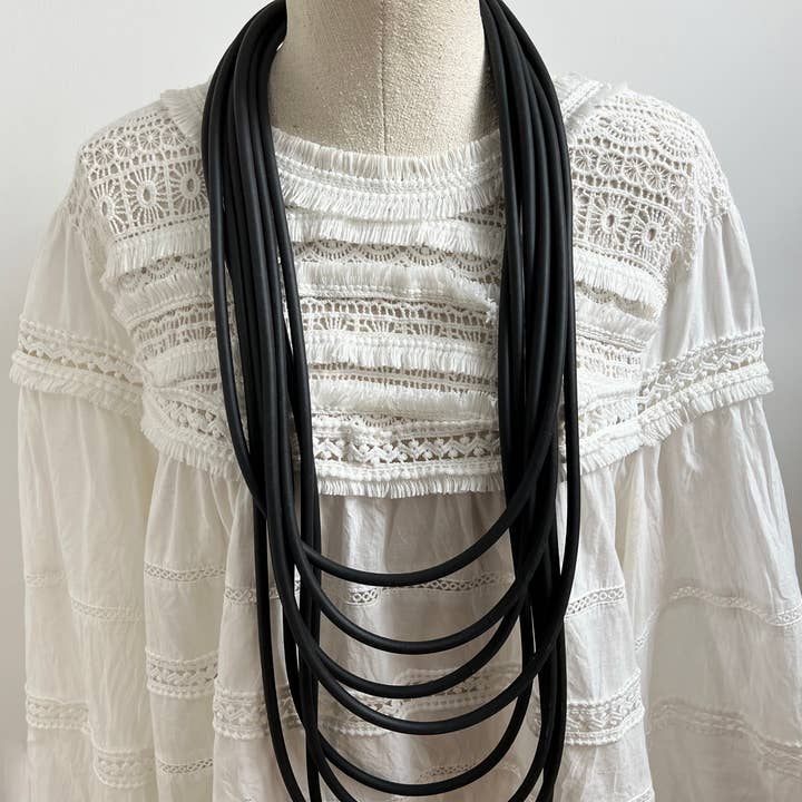 Alter Ego Designs - Wholesale Bib Necklace - WAVE: Edgy Industrial Multi Strand Black Rubber Necklace